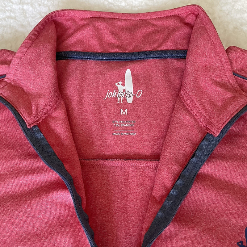 Johnnie-O Surfer Logo Mens M 1/4 Zip Pullover Pink-Red Blue Long Sleeve Golf gallery