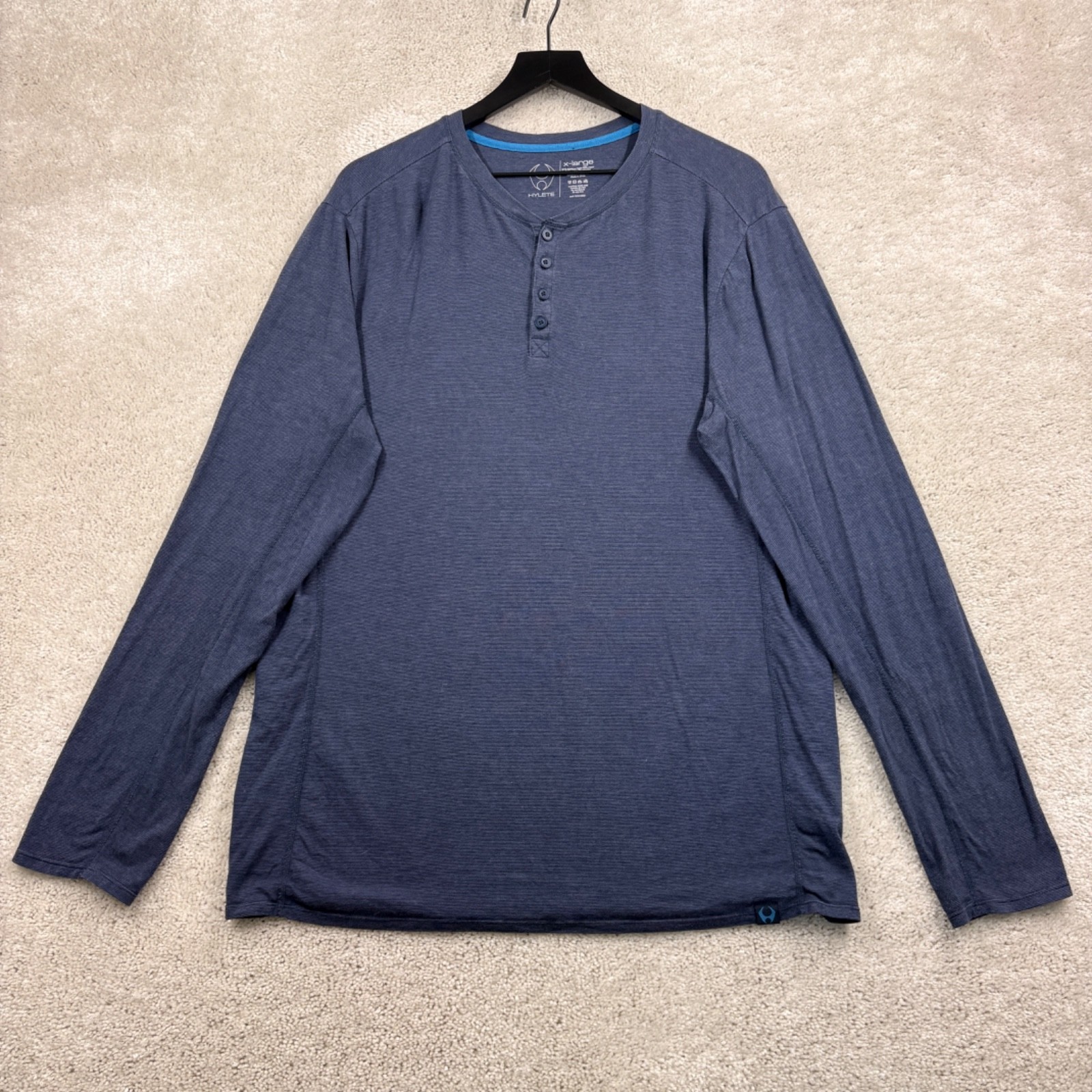 Hylete Henley Shirt Mens Size XL Blue Long Sleeve Athleisure Yoga Training gallery