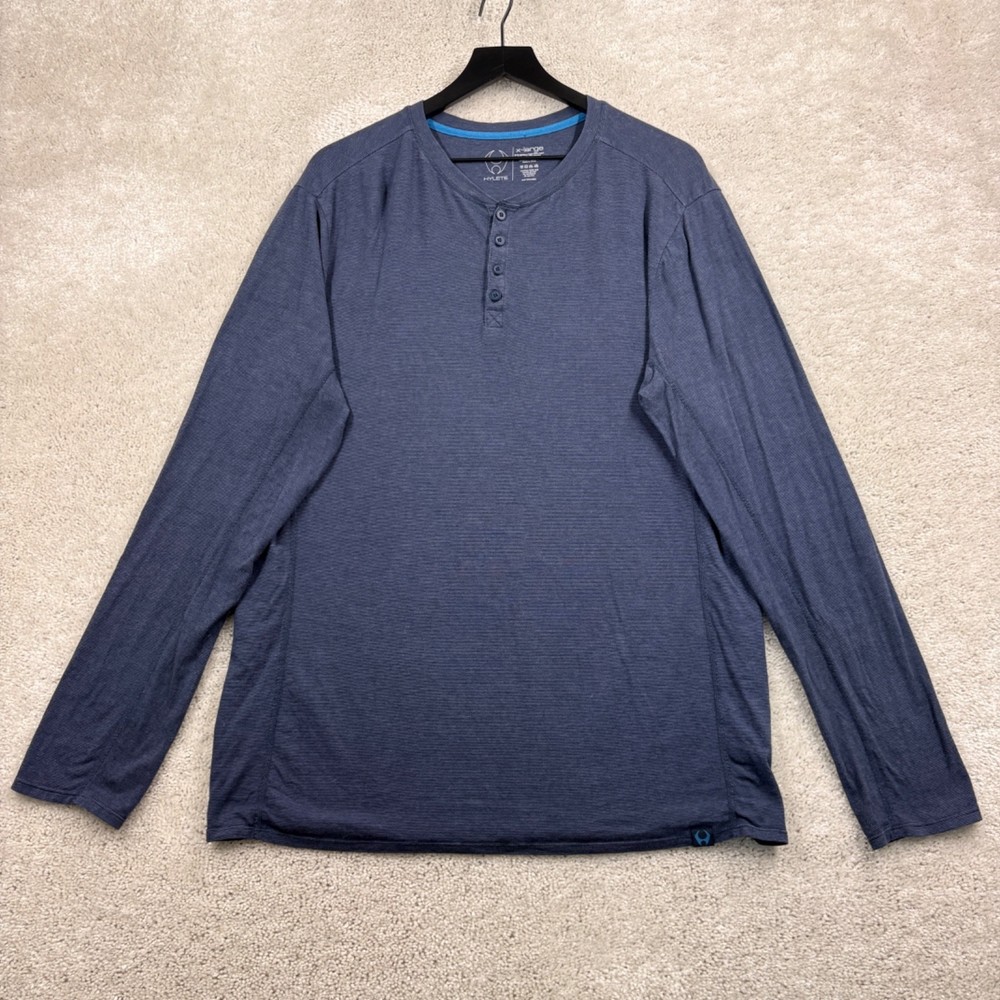 Hylete Henley Shirt Mens Size XL Blue Long Sleeve Athleisure Yoga Training