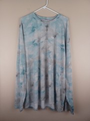 Huk Watershed Printed Crew Tech Shirt Longsleeve Mineral Blue Mens Size 3XL
