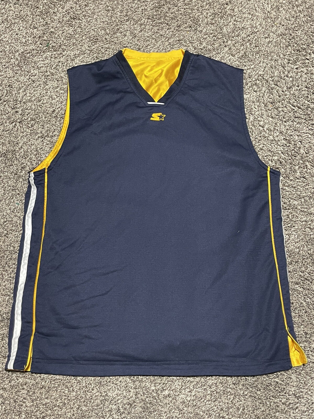 Starter Sleeveless Reversible Shirt Men's Large Blue yellow Vintage satin gallery