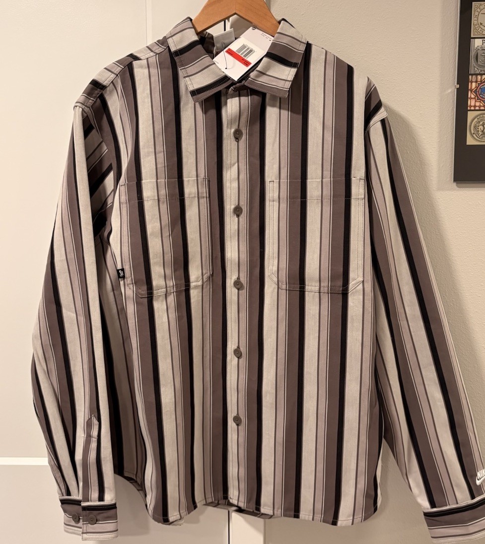 Nike SB Striped Shacket Button Down Long Sleeve Shirt Gray HJ2906-289 Men’s L gallery