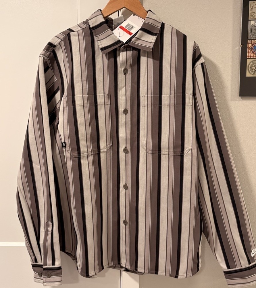 Nike SB Striped Shacket Button Down Long Sleeve Shirt Gray HJ2906-289 Men’s L