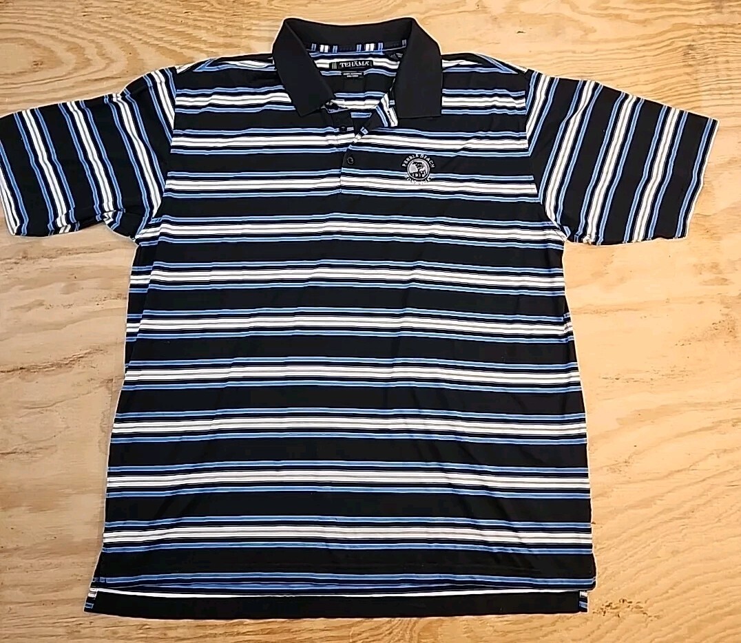 Pebble Beach Golf Links Logo Blue Striped Tehama Polo Shirt Mens XL Soft Cotton gallery