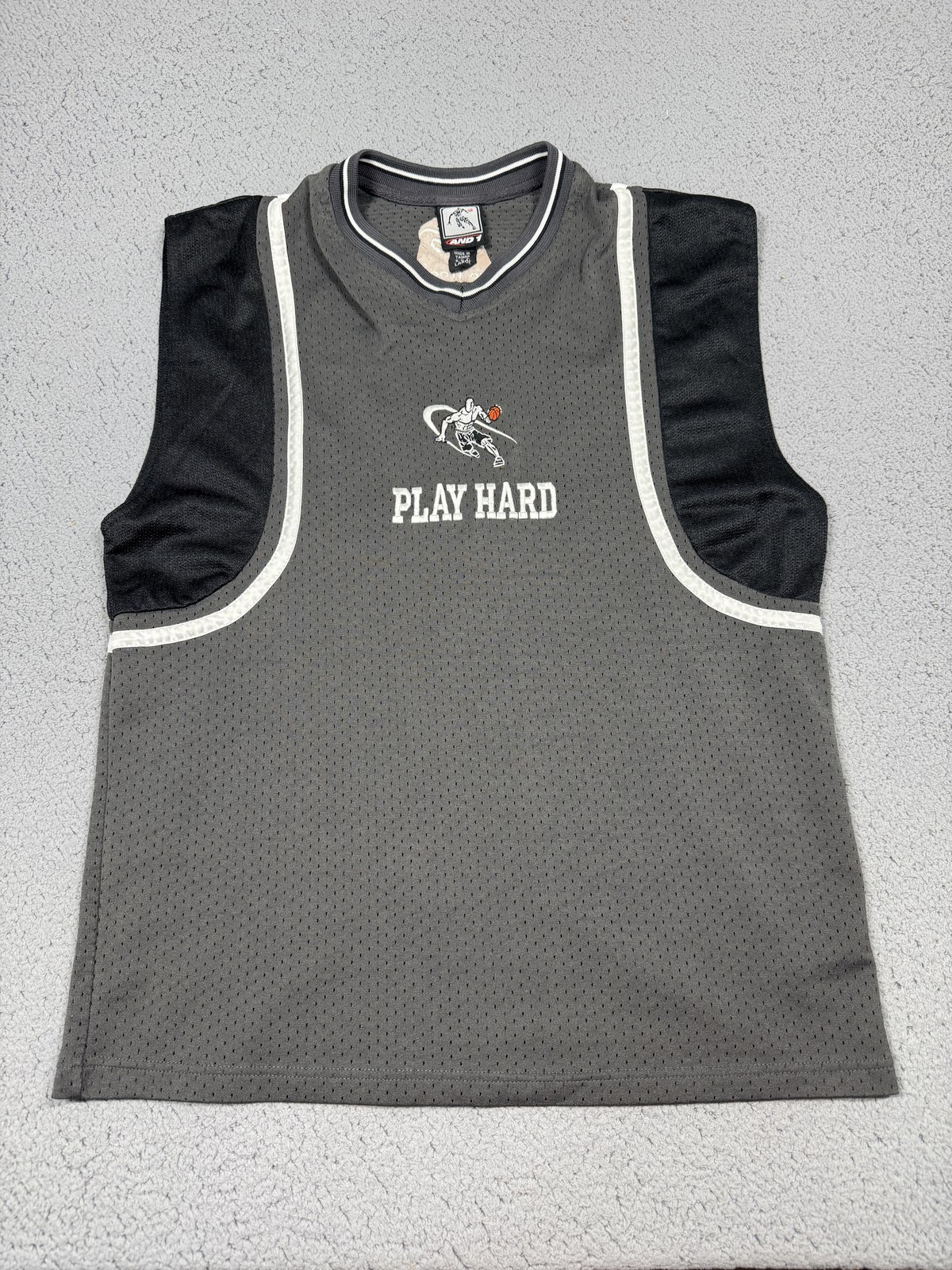 VTG AND1 Tank Top Mens Large Gray Sleeveless Play Hard 15 Basketball Jersey gallery