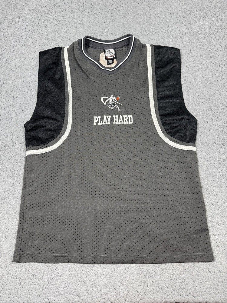 VTG AND1 Tank Top Mens Large Gray Sleeveless Play Hard 15 Basketball Jersey