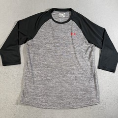 Under Armour HeatGear Fitted Shirt Mens Large Gray 3/4 Sleeve Athletic