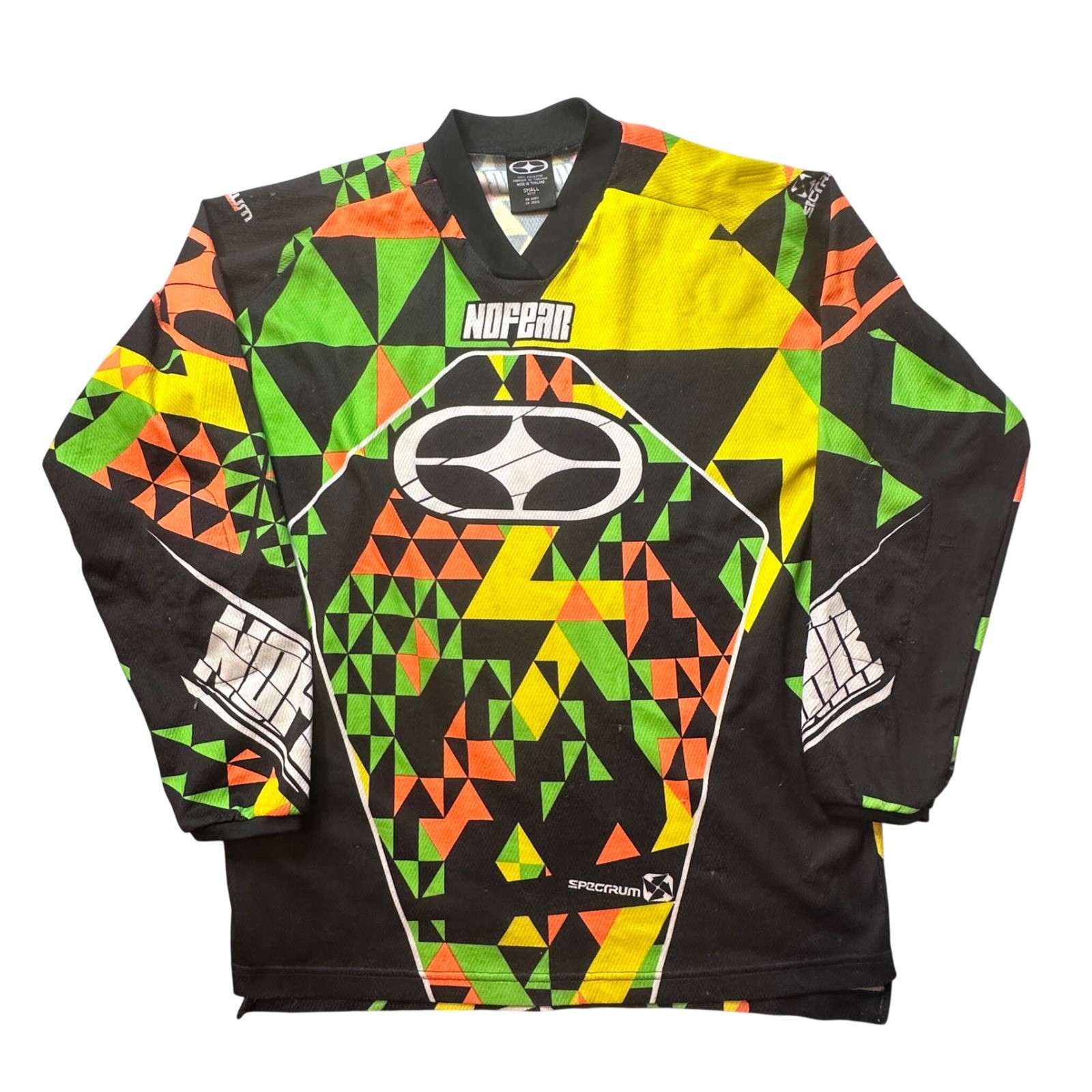 Vintage No Fear Motocross Jersey Mens Small Black Neon Geometric Spectrum BMX MX gallery