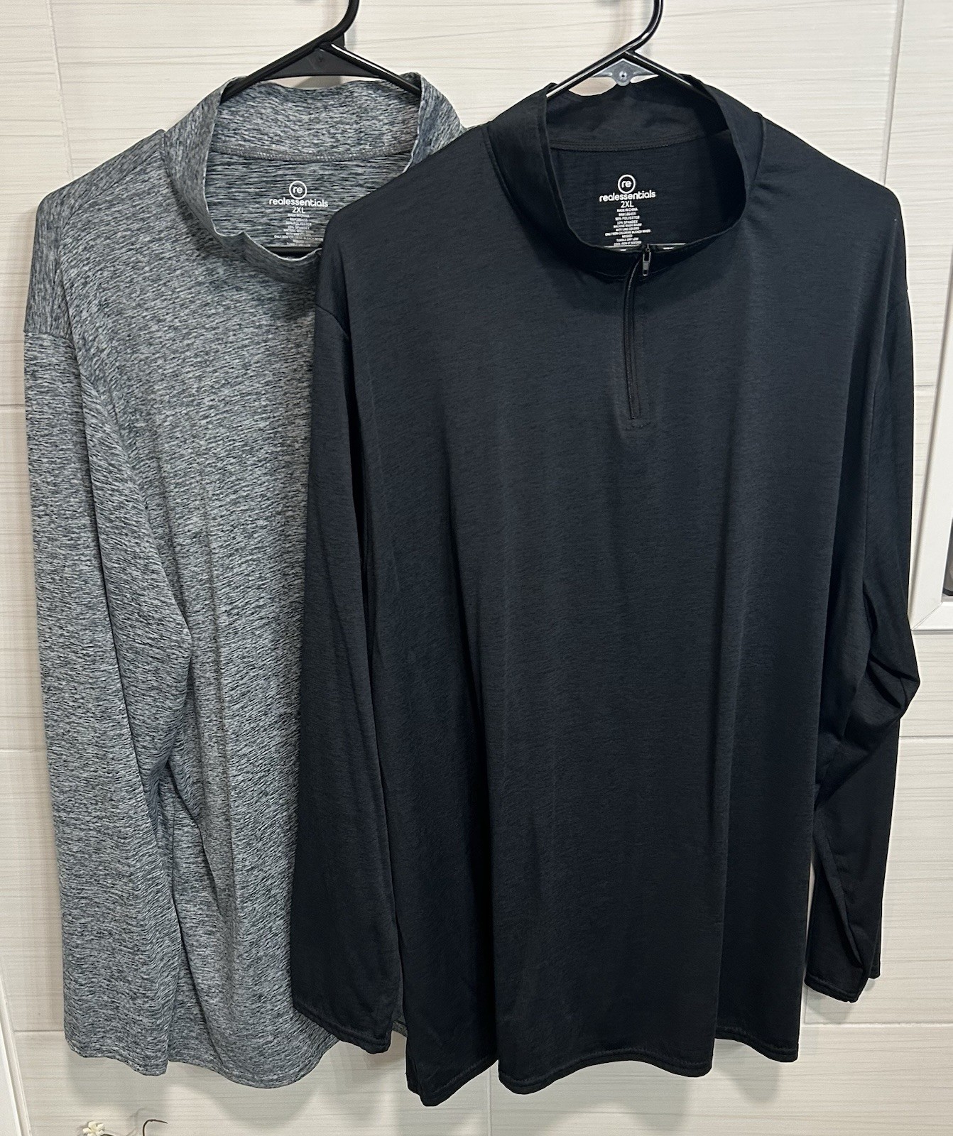 Lot of 2 Real Essentials 1/4 Zip Athletic LS Shirts 2XL, Lightweight Sporty Golf gallery