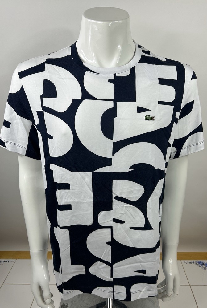 Mens Lacoste Cotton Navy Blue Graphic T-Shirt LARGE (5) NEW