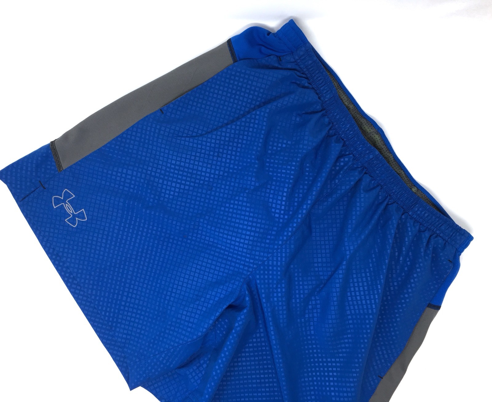 Men’s Under Armour Athletic Shorts Large L 2 Side Pockets Gray Blue G21-12 gallery