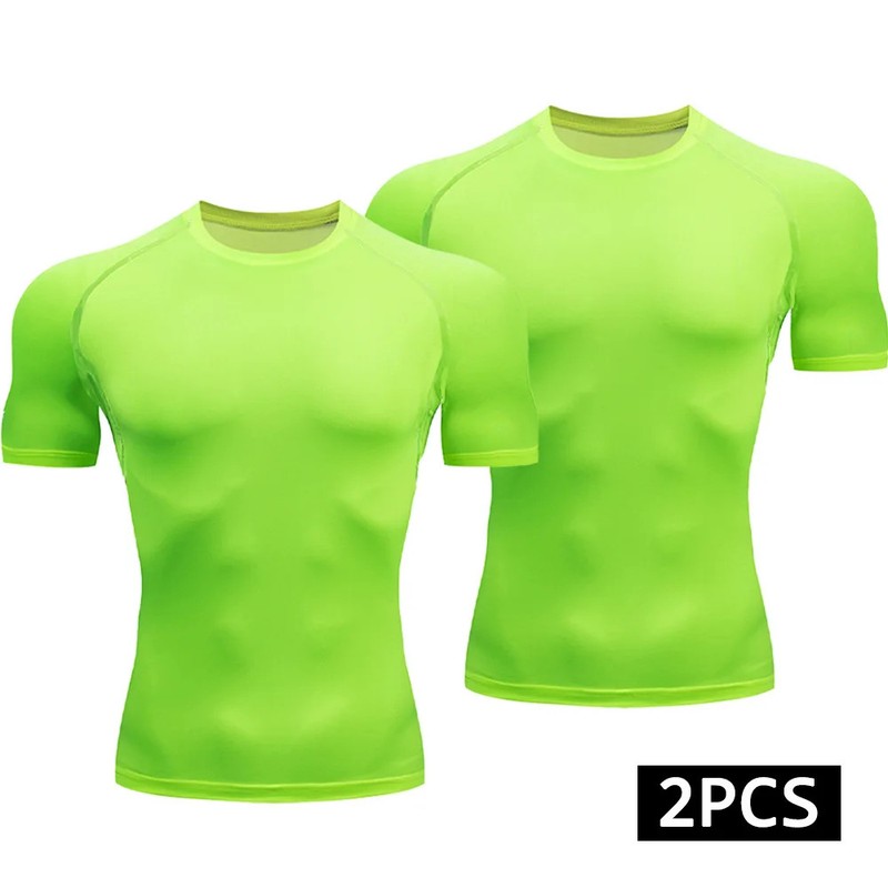 2Pcs Men Compression T Shirt Quick Dry Sportswear Gym Running Workout Top Set gallery