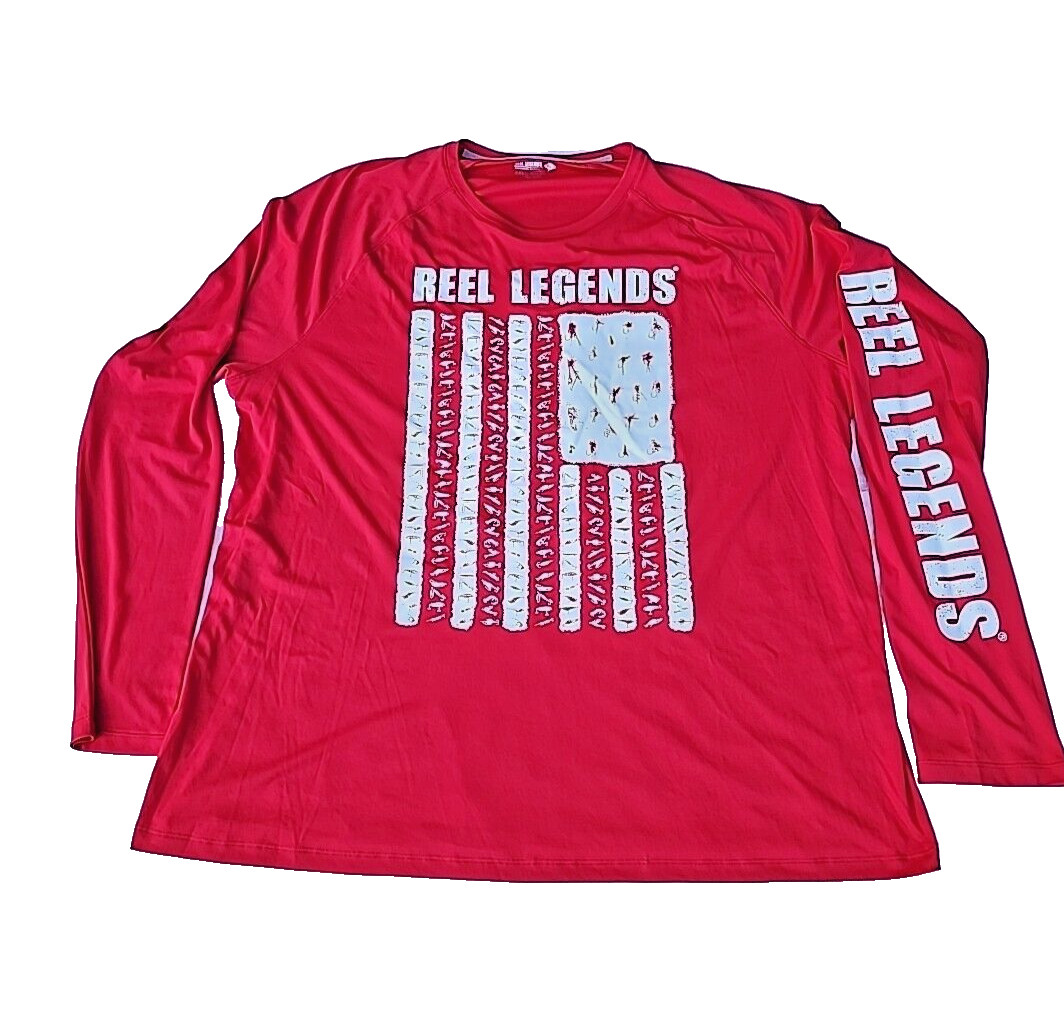 Reel Legends Red Long Sleeve UV Protection Patriotic Tackle Tee Men's Sz XXL gallery