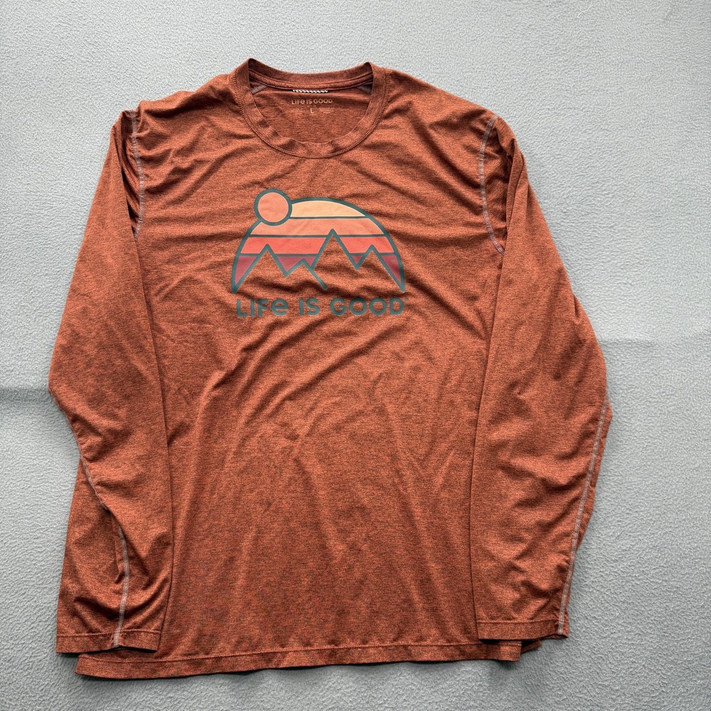 Life Is Good Shirt Mens Large Orange Long Sleeve Active Graphic Tee Performance