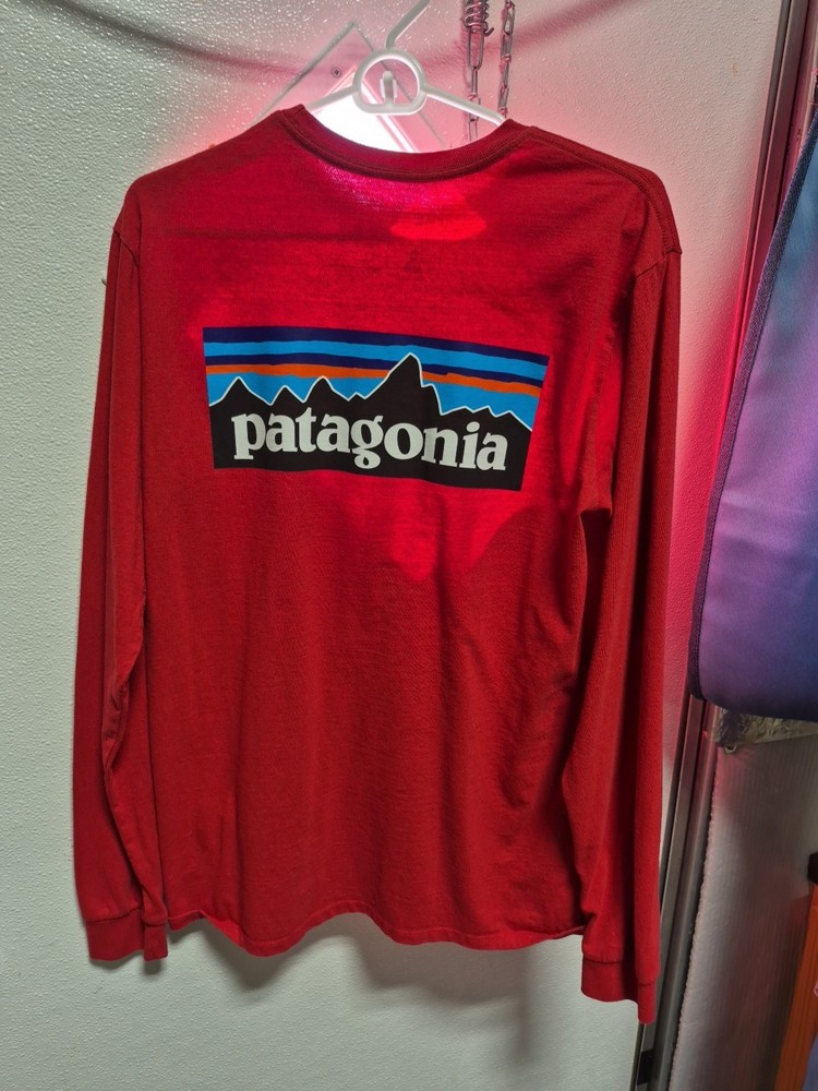 Patagonia Reg. Fit LS Med Red Tshirt.lg Patagonia On Back