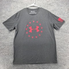 Under Armour Shirt Mens Large Gray Short Sleeve HeatGear Logo Stars Flag Tee