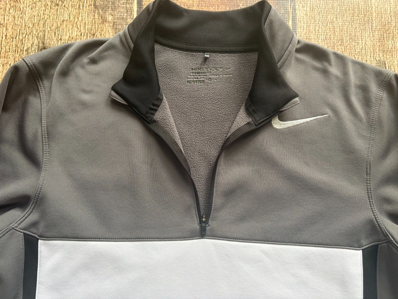 NIKE GOLF 1/4 ZIP SWOOSH PULLOVER TECH SWEATER GRAY WHITE MENS SMALL EXCELLENT gallery