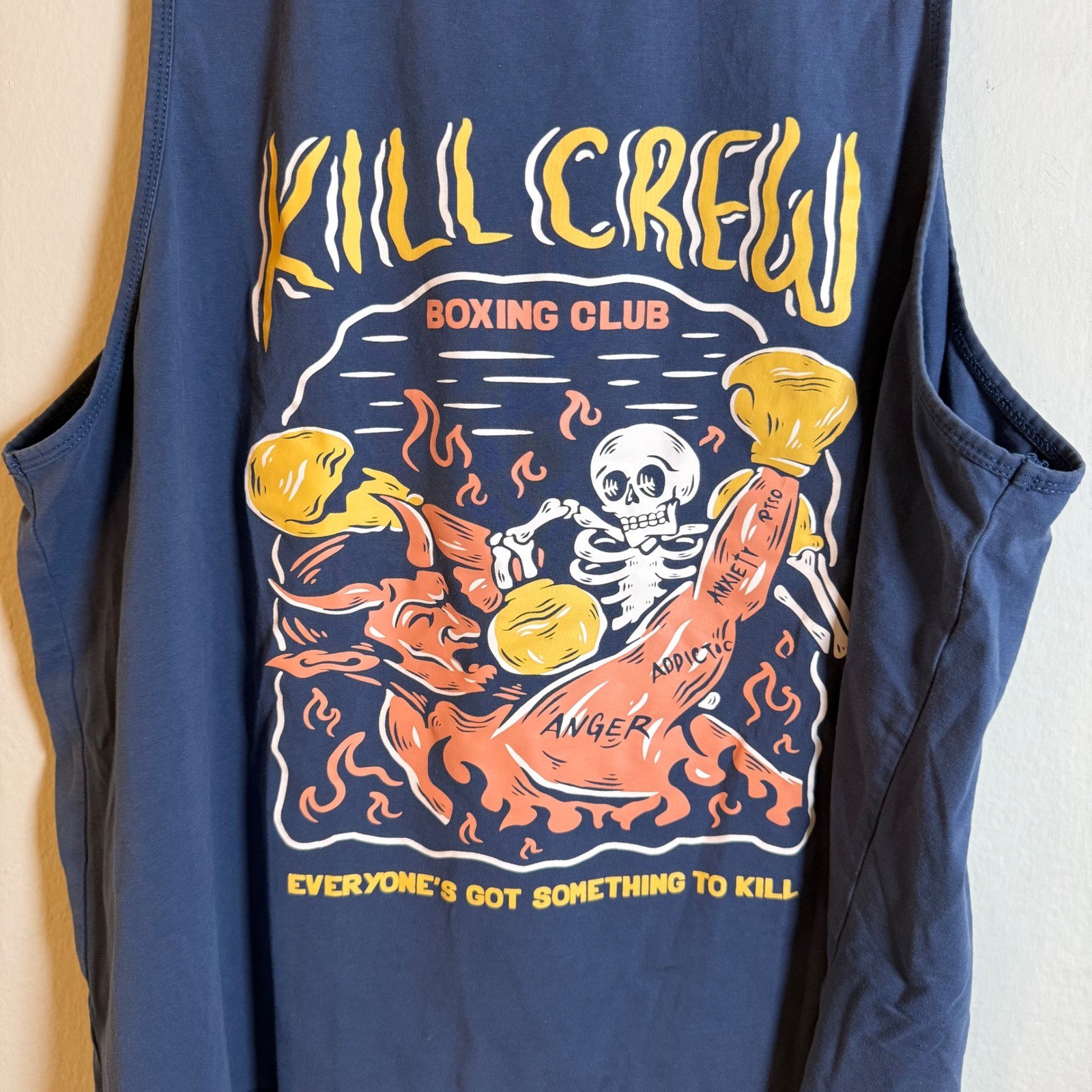Kill Crew Boxing Club Graphic Tank Top Mens Medium Navy Blue Gym Shirt Skeleton gallery