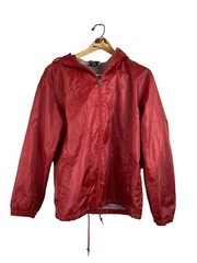 Vtg Mens Starter Jacket Red Raincoat Lined Windbreaker Hooded Size S 34/36