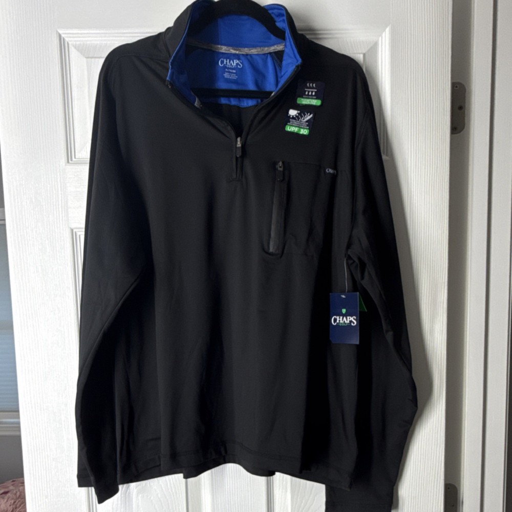 Chaps Golf Men's XL Moisture Wicking UPF 30 Black Quarter-Zip Pullover