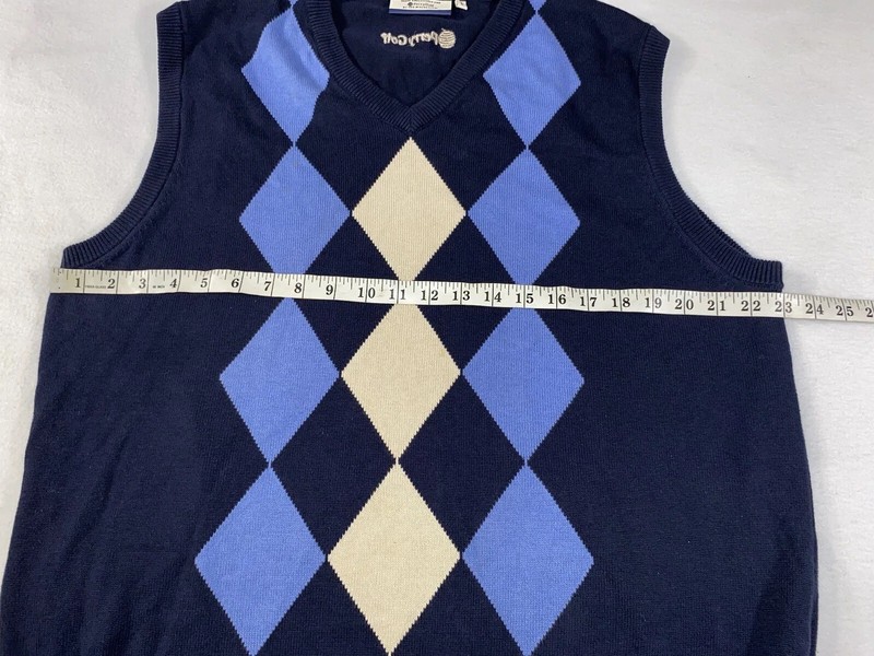 PERRY GOLF BY GLEN MUIR ARGYLE SWEATER VEST SIZE LARGE BLUE AND BEIGE gallery