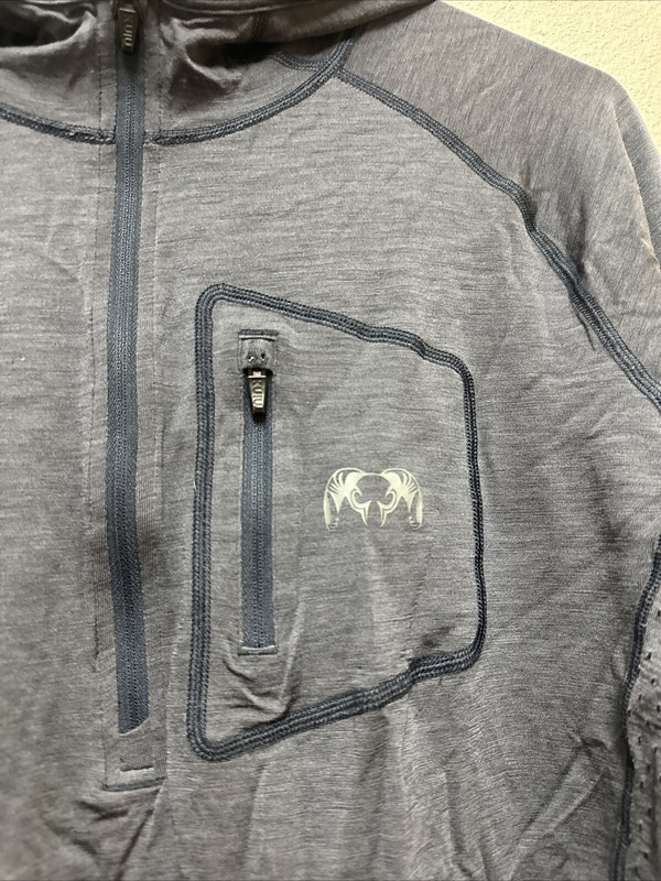 Kuiu Blue Pullover Base Layer Nuyarn Merino Wool L/S Hood 1/4 Zip Logo Sz M gallery