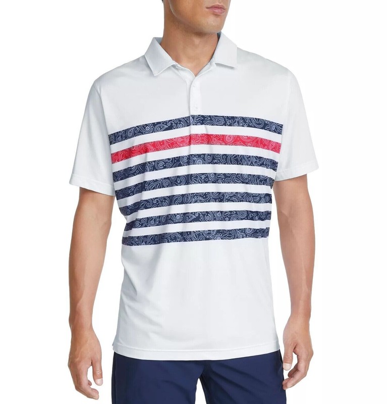 🔥PUMA VOLITION PAISLEY STRIPE POLO 533026 01 BRIGHT WHITE/SKI SIZE 3XL NWT $75 gallery