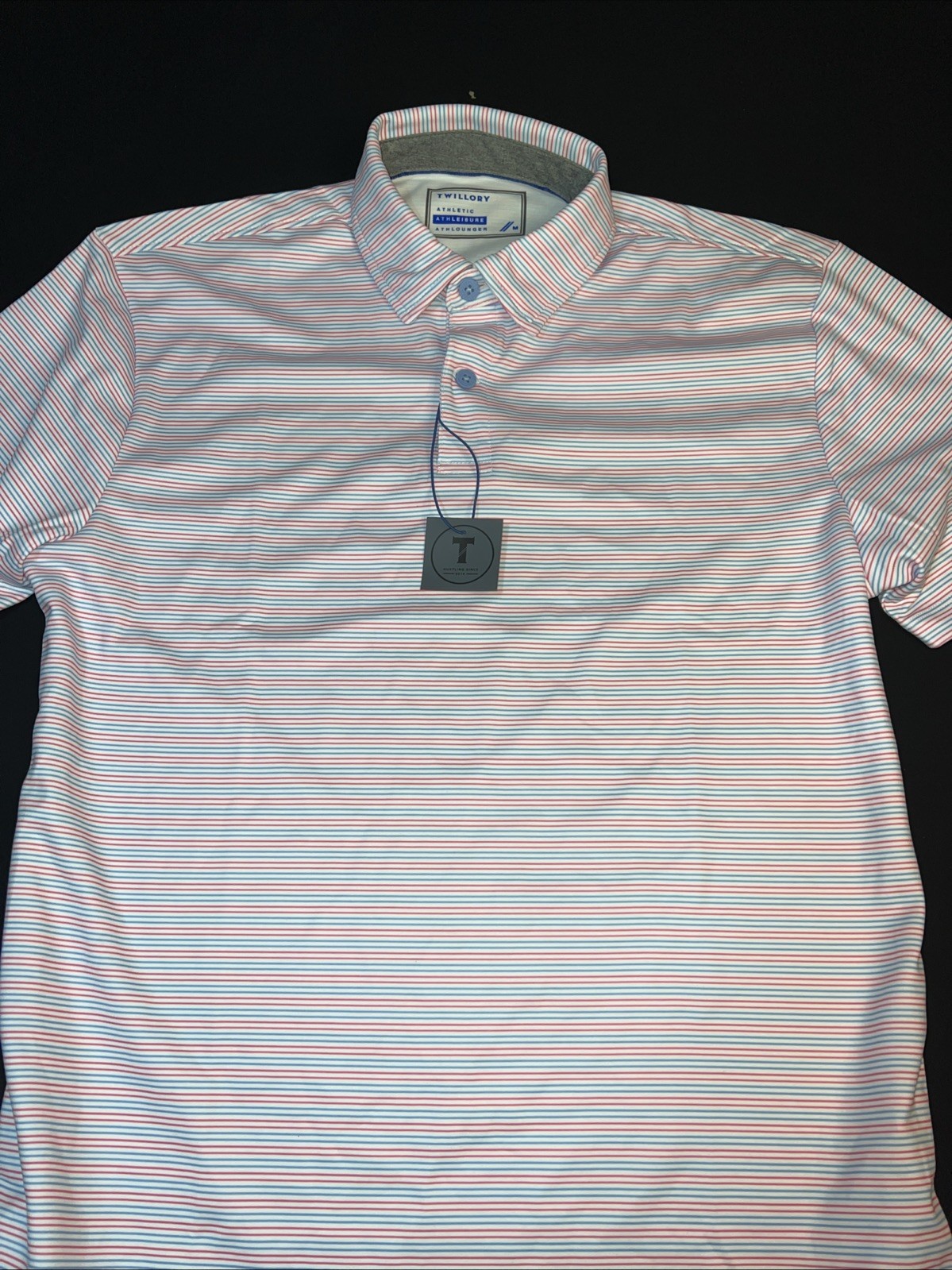 Twillory Shirt Med White/lt Blue/ Nantucket Red Polo Polyester Athleisure SS gallery