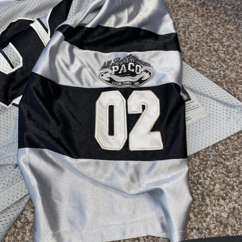 Vintage Y2K PACO Football Jersey Silver Black Mesh Size 2XL Oversized Streetwear gallery