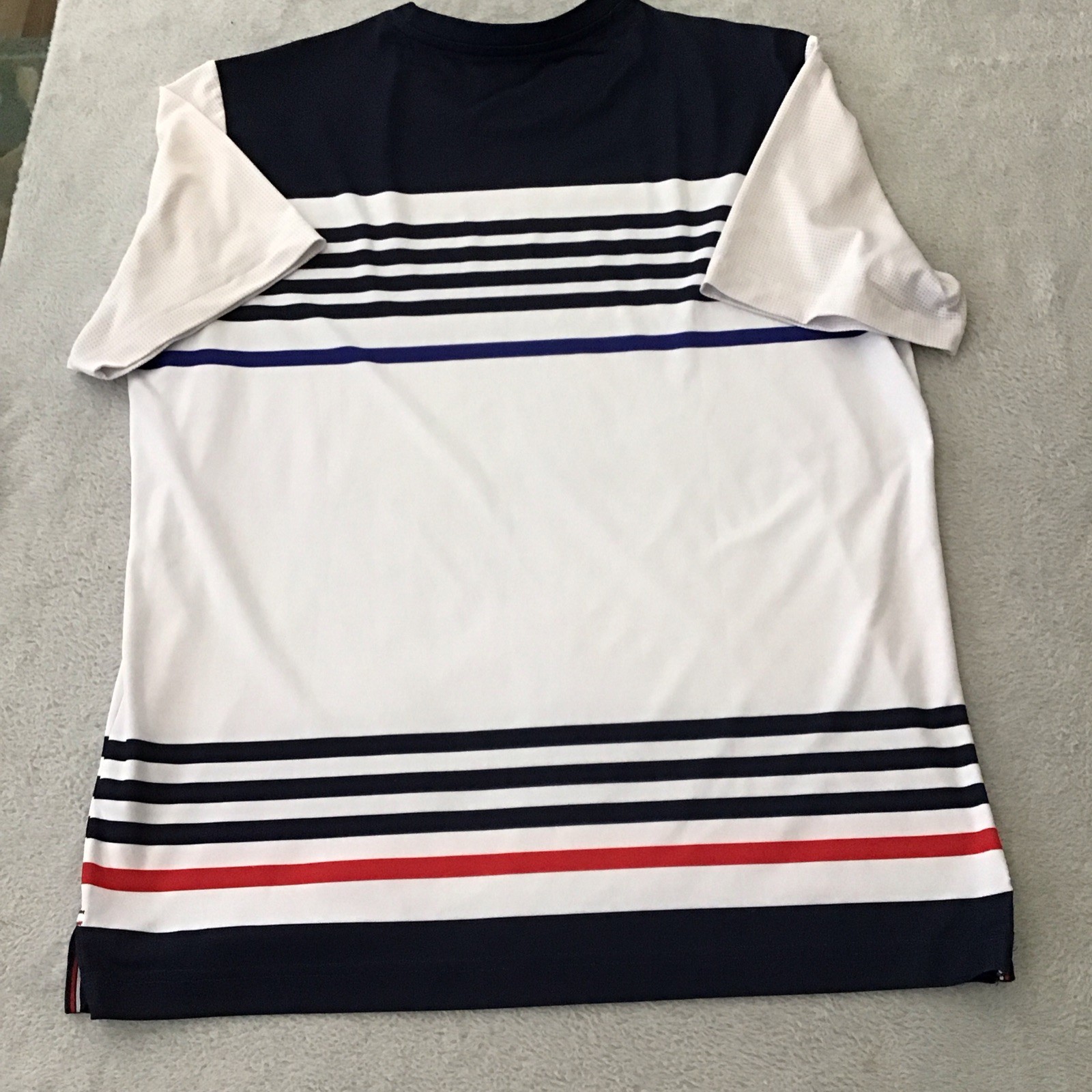 FILA Men's Navy White Red Striped Breathable Logo Short Sleeve Activewear T-Shi… gallery