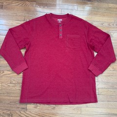Duluth Trading Mens 2XL Orange Red Long Sleeve Thermal Knit Henley Shirt Holiday