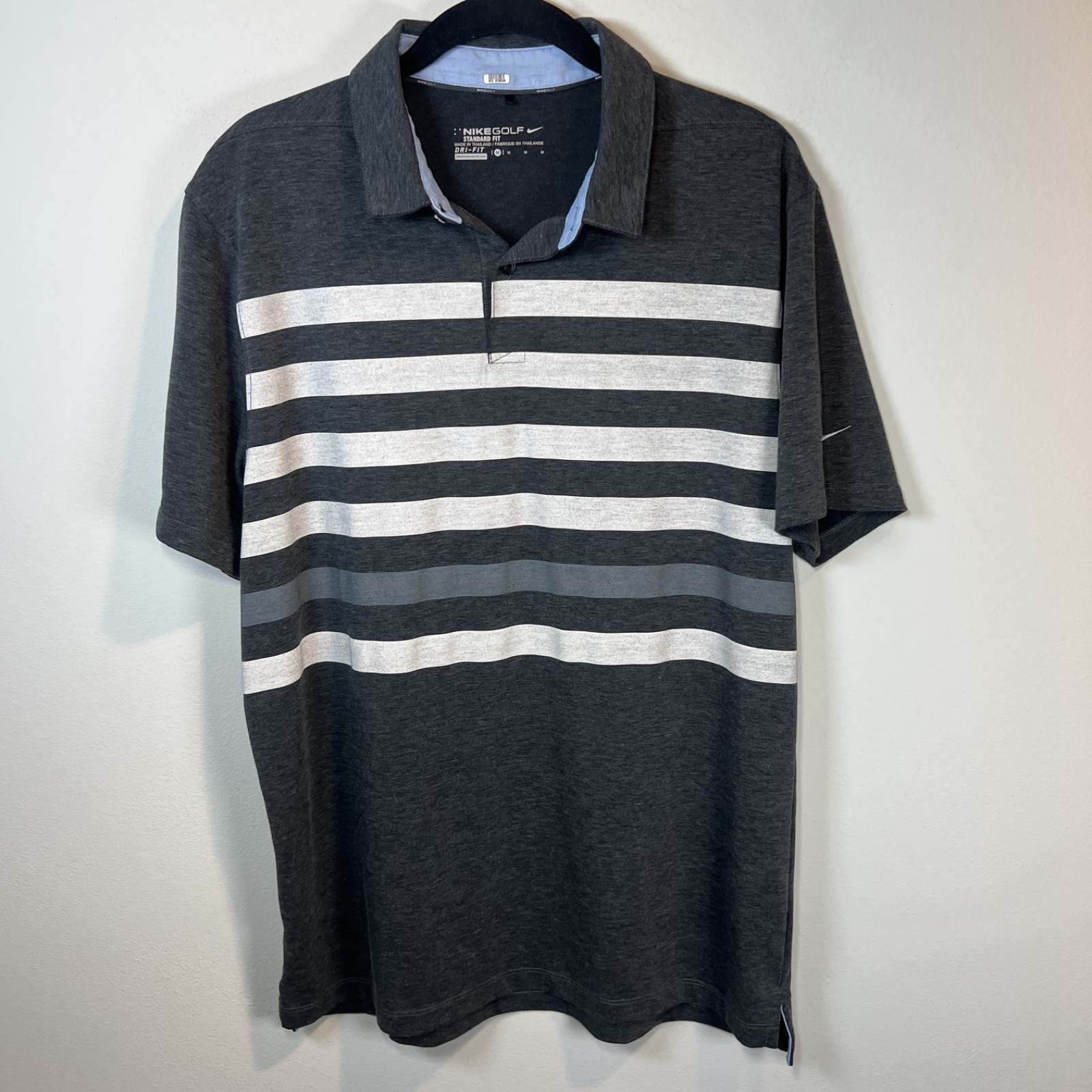 Nike Golf TR Dry Striped Polo Shirt Gray Short Sleeve DriFit Standard Fit Medium gallery
