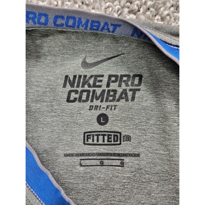 Nike Pro Combat Dri-FIT Fitted Baseball 3/4 Sleeve Shirt Gray Blue Mens L gallery
