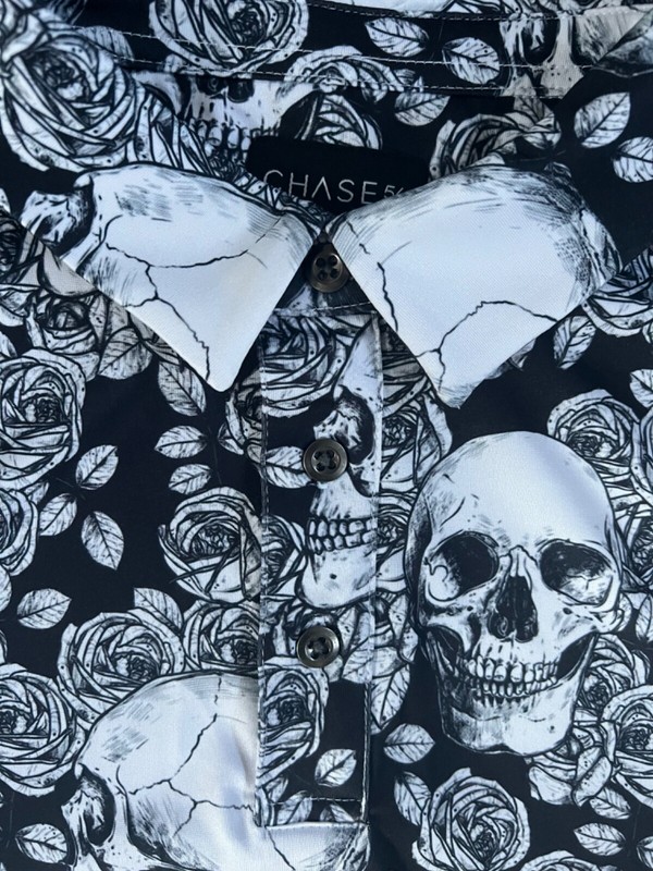 CHASE 54 MENS COOL TECH POLO PERFORMANCE SKULL STYLE BLACK&WHITE SIZE MEDIUM NWT gallery