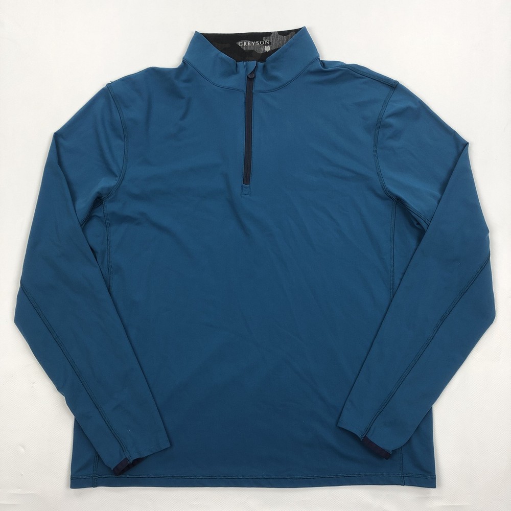 GREYSON Men's Wolf Logo Activewear Quarter Zip Pullover Shirt Size M Teal Blue