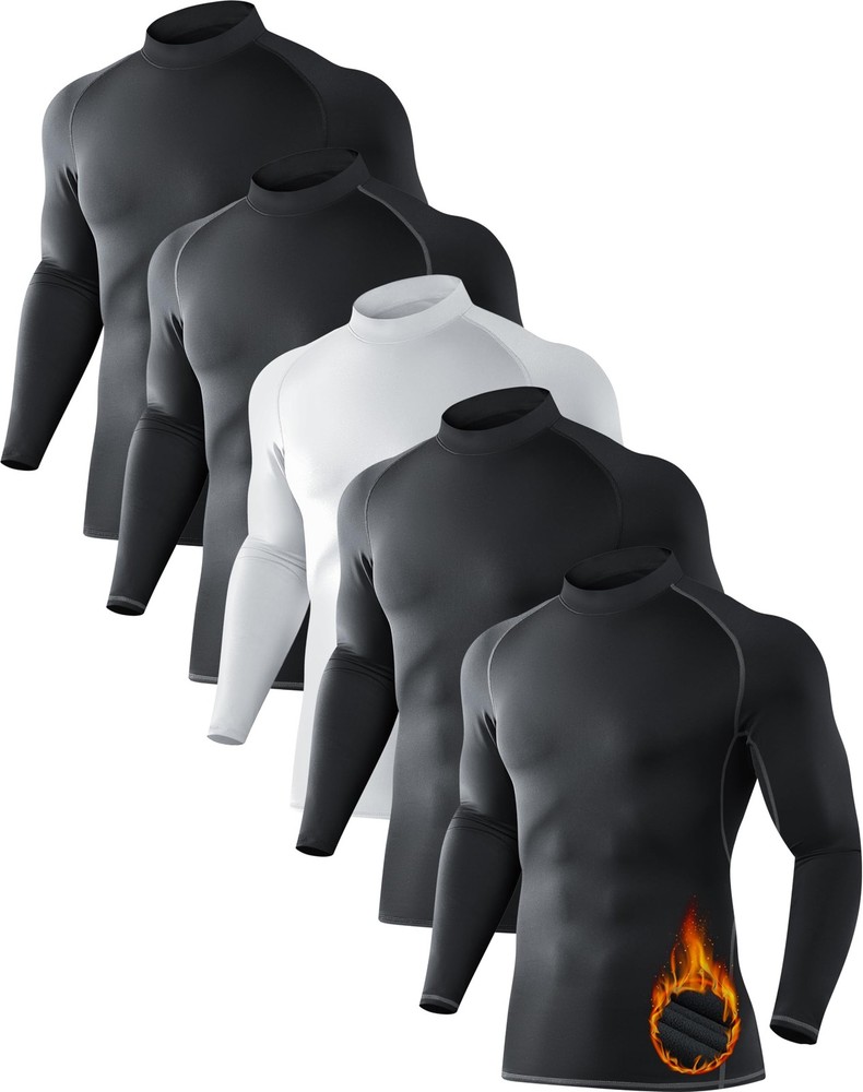 5 Pack Men's Thermal Turtle Mock Neck Shirts, Long Sleeve Compression Shirts ...