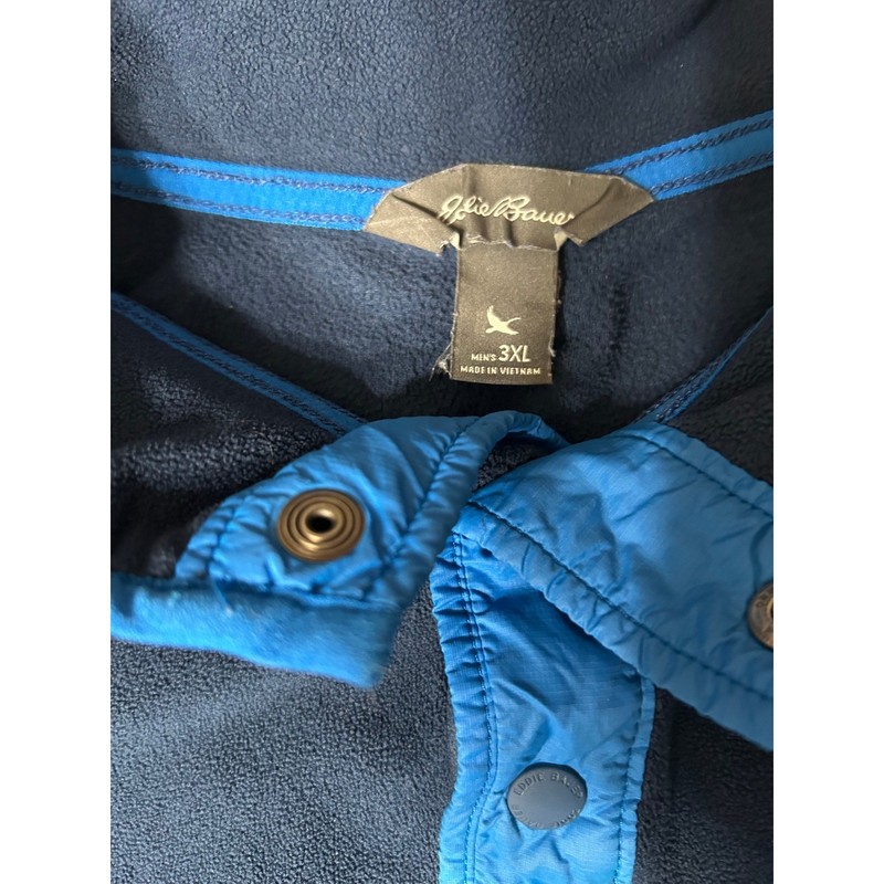 Eddie Bauer Mens 3XL Blue Fleece 1/4 Pullover Snap Front Long Sleeve w/ Pockets gallery