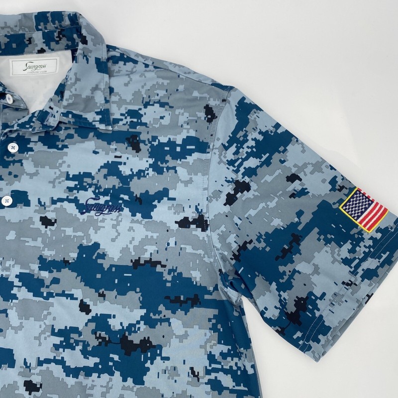 TPC Sawgrass Country Club Polo Shirt Mens Medium Golf Blue Digi Camo Sawgrass CC gallery