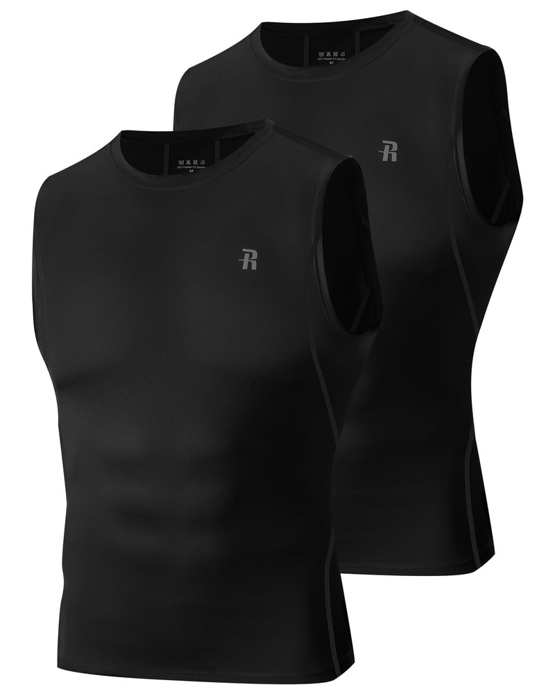 2 Pack Mens Compression Shirt Sleeveless Workout Tank Top Breathable Sports B...