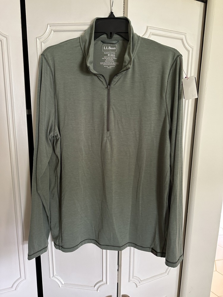 LL Bean Everyday SunSmart Pullover Mens Medium Sea Green 1/4 Zip UPF Shirt