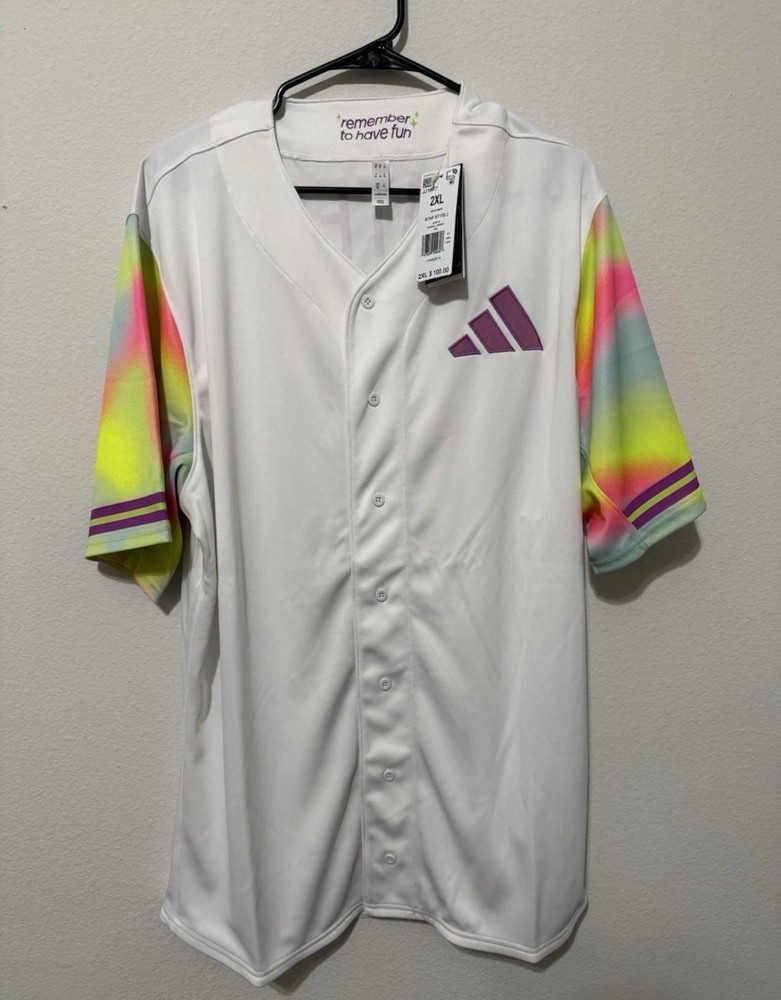 Adidas Men’s Remember To Have Fun White Baseball Jersey #22 Bates Size XXL