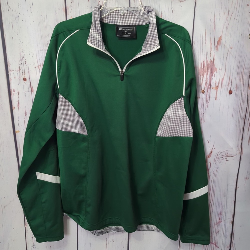 Holloway 1/4 Zip Pullover Green (Gray & White Accents) Men's Large EUC! [LF8]