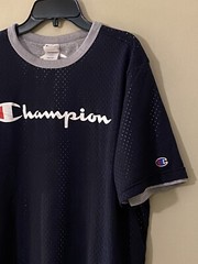 CHAMPION DOUBLE DRY REVERSIBLE MESH TEE SHIRT NAVY OXFORD GREY MENS SIZE L