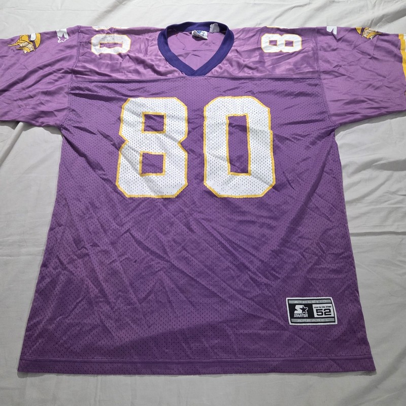 Vintage Minnesota Vikings Carter 80 Starter Size 52 XL Light Purple Jersey 1995 gallery