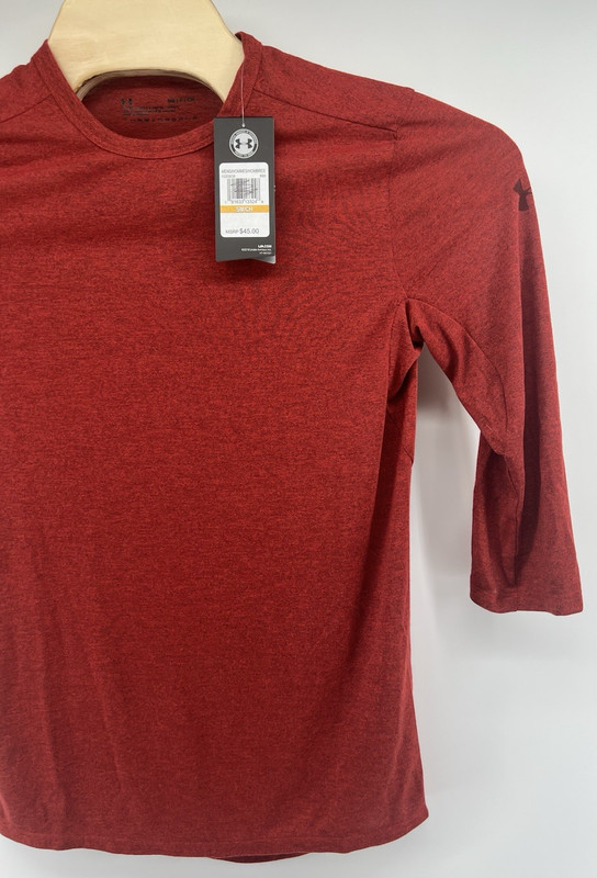 Under Armour Mens Threadborne 3/4 Sleeve Shirt Small Fitted New Red Heather gallery