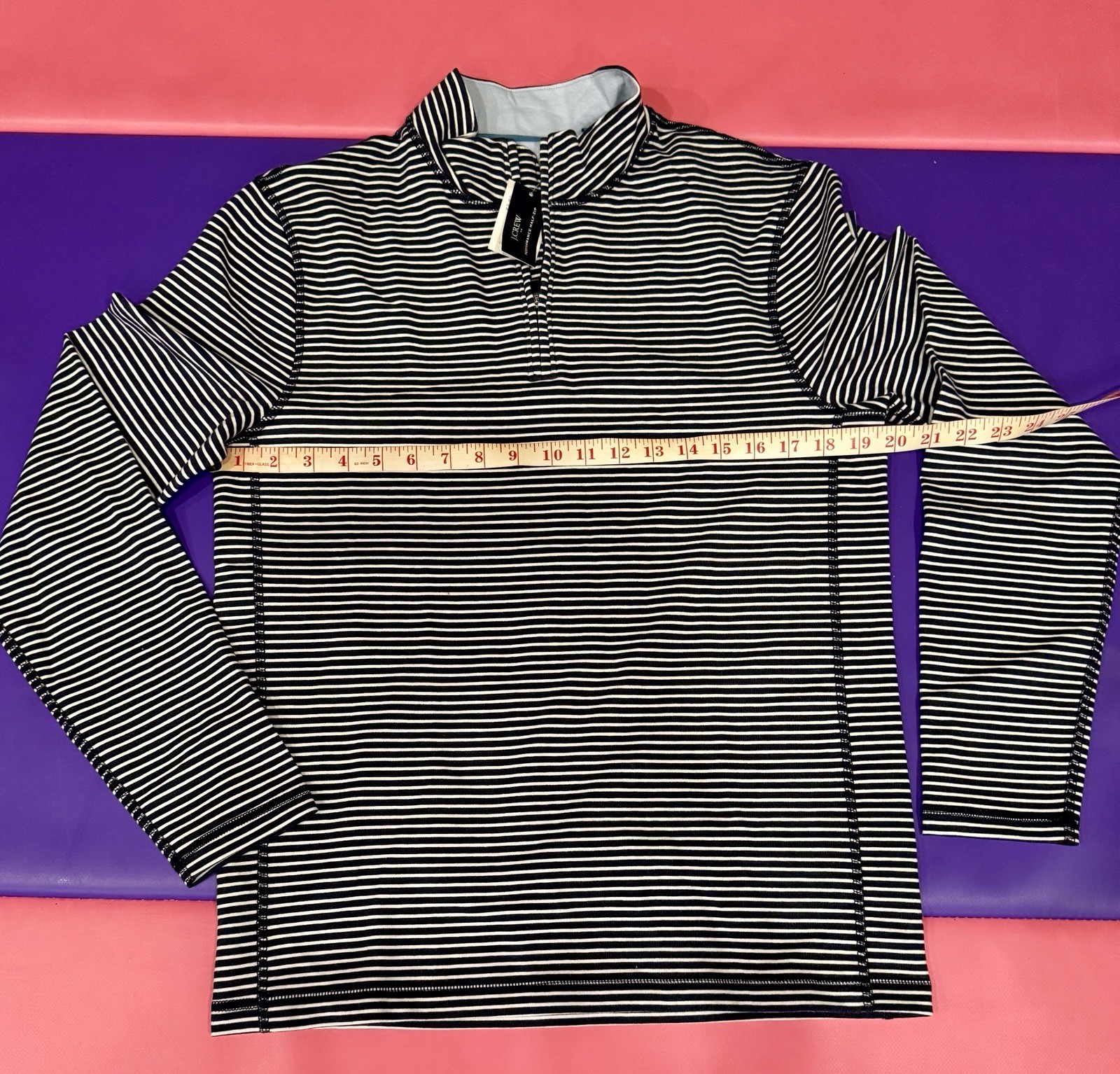 J. Crew Men's Striped performance jersey half-zip Navy White Sz S NWT MSRP: $98 gallery