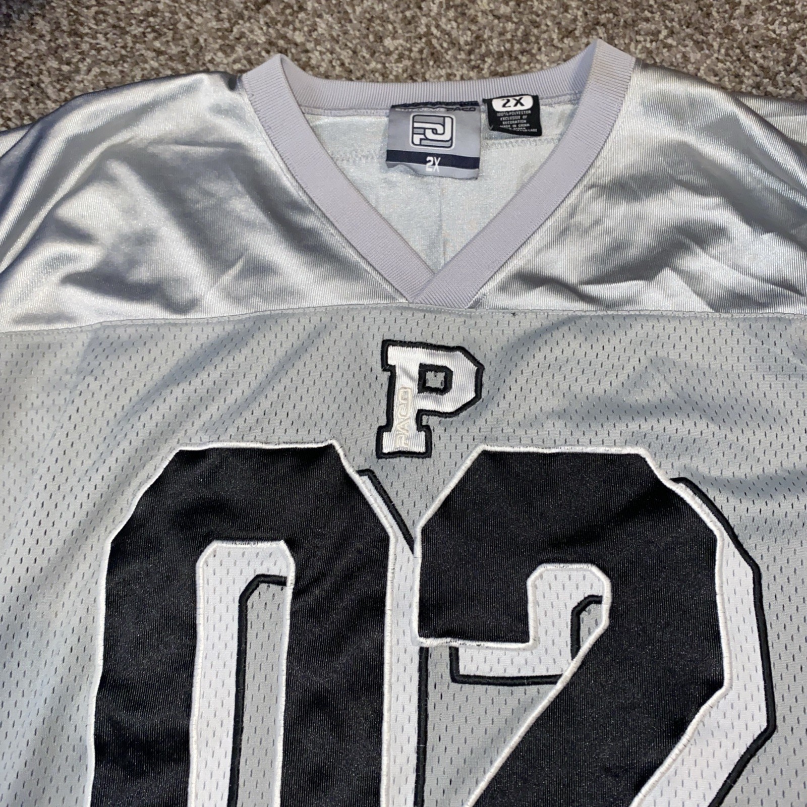 Vintage Y2K PACO Football Jersey Silver Black Mesh Size 2XL Oversized Streetwear gallery