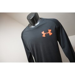 Under Armour Long Sleeve Gym Shirt Mens Large Black Orange HeatGear Athletic