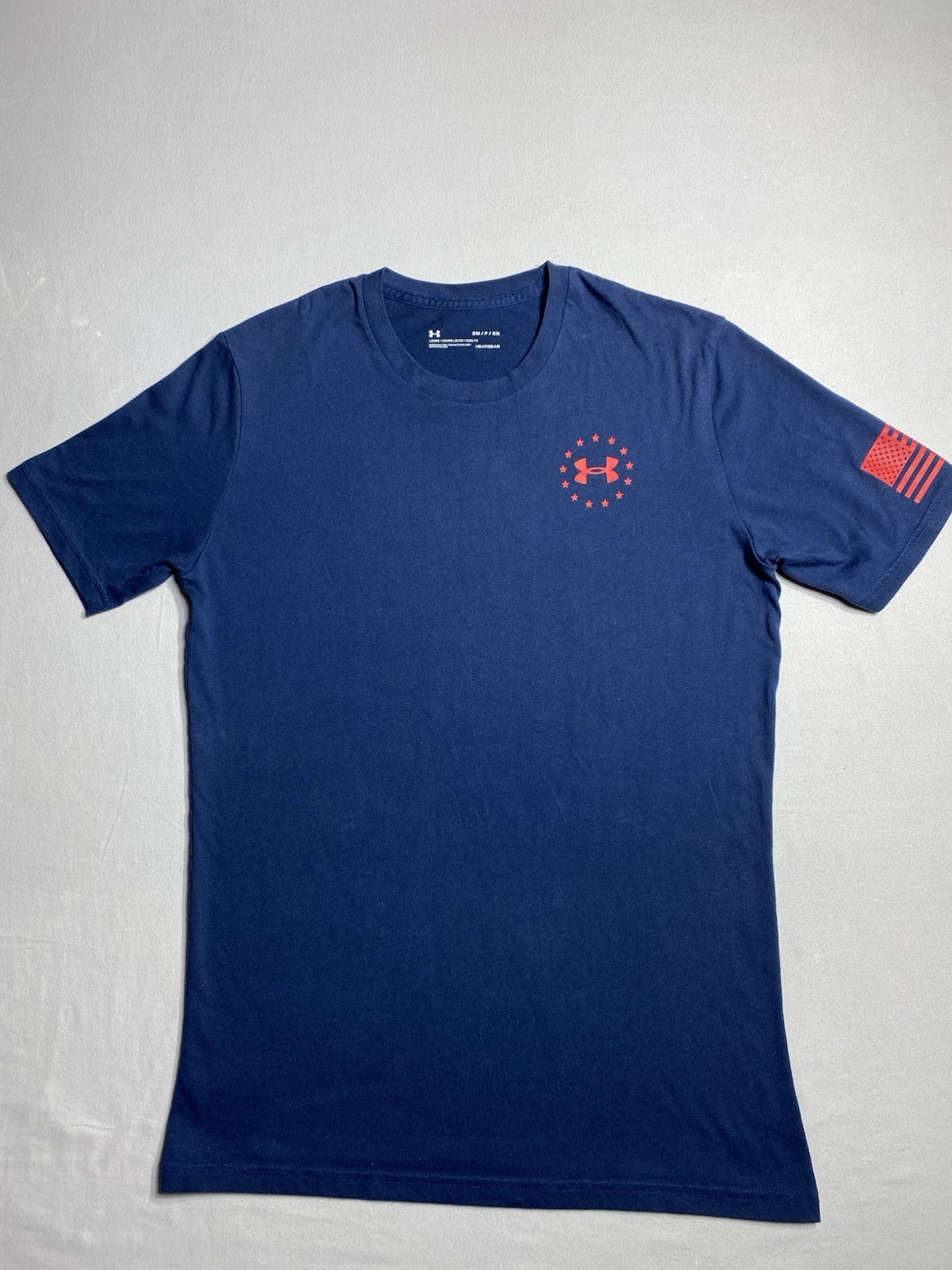 Under Armour Freedom Shirt Mens Small Loose HeatGear Blue USA Flag Athletic Te gallery