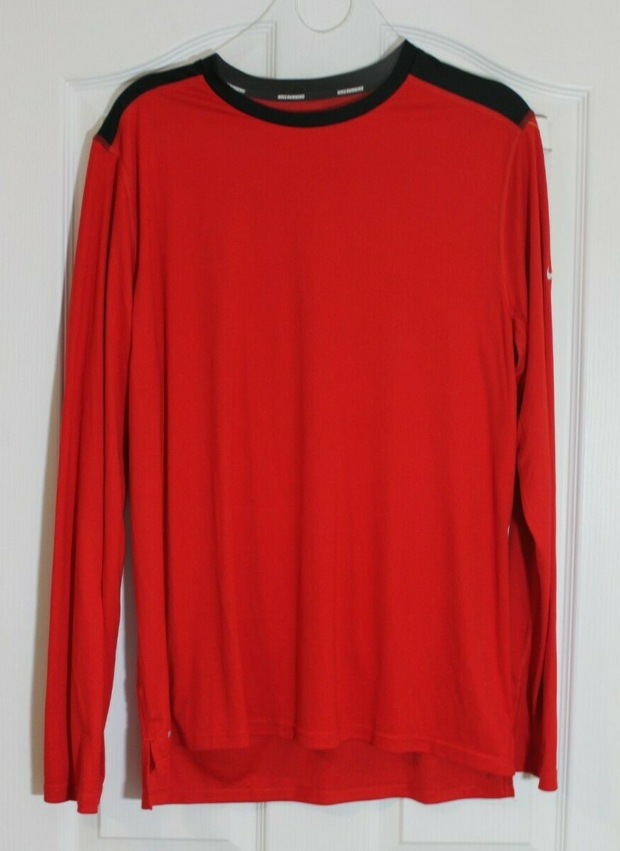 Nike Dri-Fit Running Men's Red Long Sleeve Training Shirt 56323 Size Large gallery